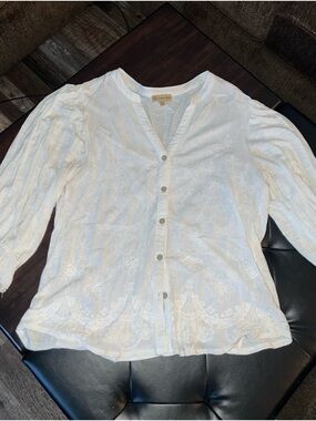Democracy White Embroidered Button-Down Blouse